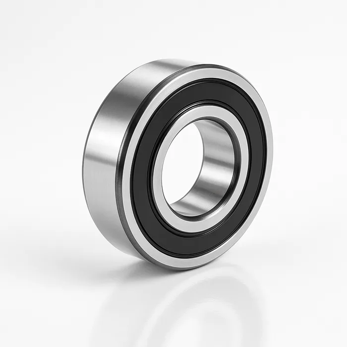Gedichtetes Rillenkugellager 6205-2RS aus Stahl vor weißem Hintergrund – einreihiges Wälzlager für radiale Lasten