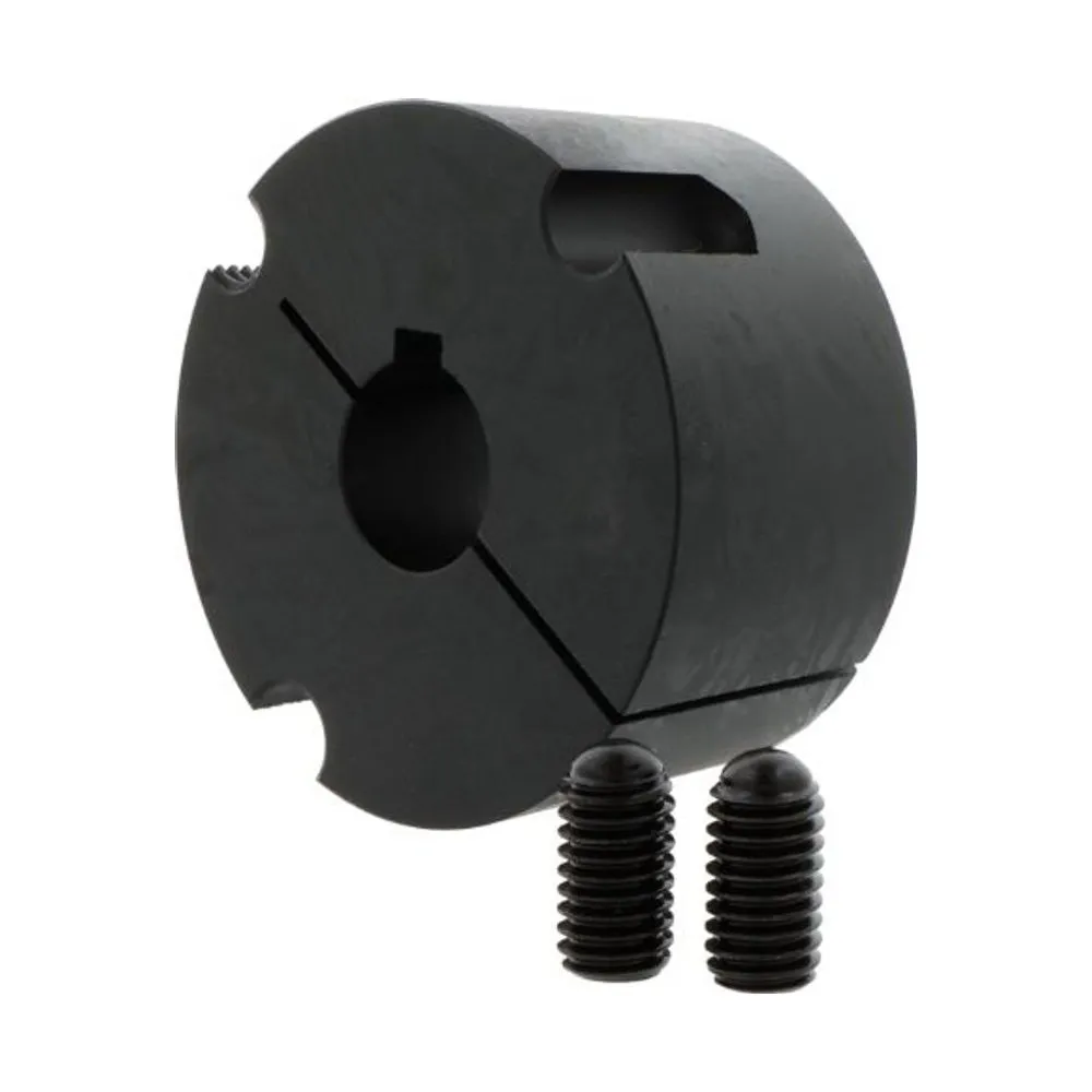 Taper-Spannbuchse (Taper-Lock) aus Stahl zur Wellen-Naben-Verbindung vor weißem Hintergrund